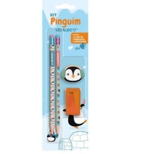 KIT ESCOLAR PINGUIM 2 LÁPIS PRETO+APONTADOR+BORRACHA LEO&LEO