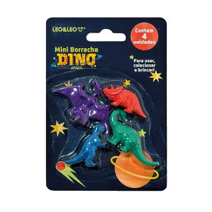 BOARRACHA MINI DINO SPACE C/4 UNIDADES LEO&LEO JOCAR